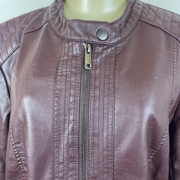 S.E.B. By Sebby Womens Burgundy Faux Leather Moto Jacket Full Zip  Sz XL - Picture 4 of 8